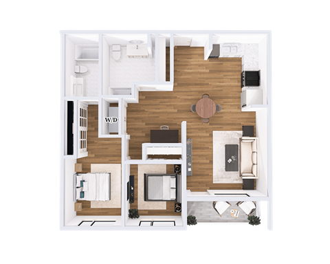 Floor plan for 2 beds, 2 baths, 1102 sqft